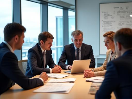 Consultants discutant autour d'une table avec des documents